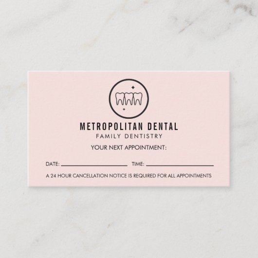 Modern Dentist Teeth Black Logo roze benoeming Visitekaartje (Voorkant)