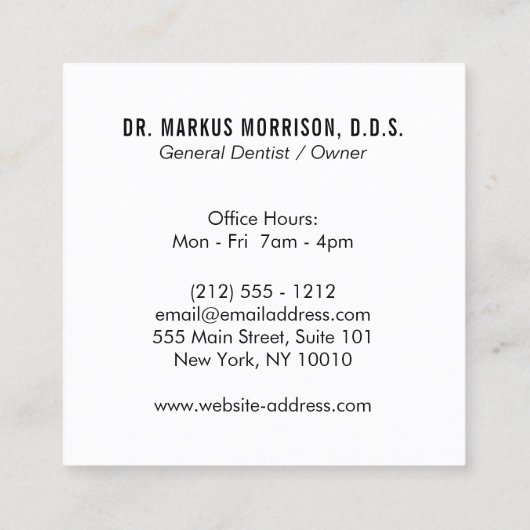 Modern Dentist Teeth Black Logo Vierkante Visitekaartje (Achterkant)