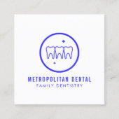 Modern Dentist Teeth Blue Logo Vierkante Visitekaartje (Voorkant)