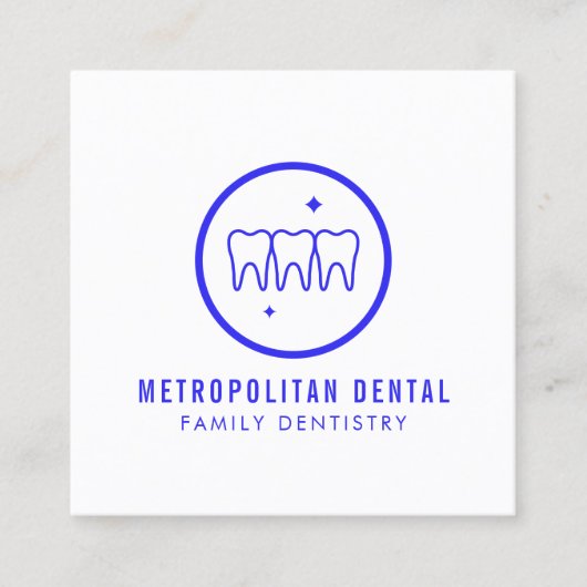 Modern Dentist Teeth Blue Logo Vierkante Visitekaartje (Voorkant)