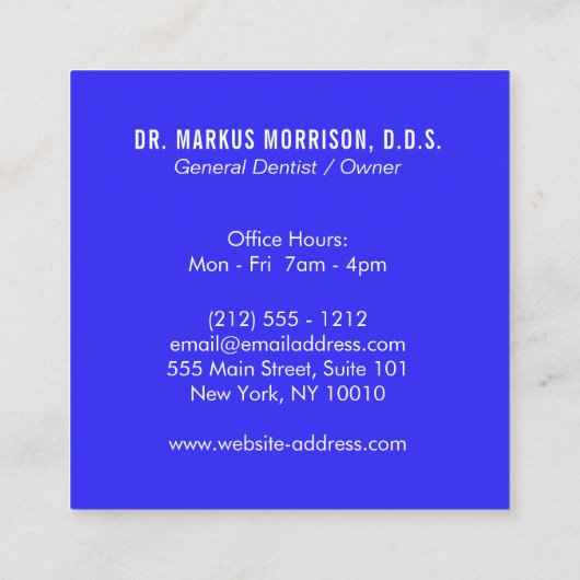 Modern Dentist Teeth Blue Logo Vierkante Visitekaartje (Achterkant)