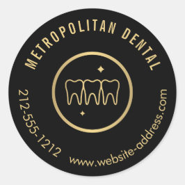 Modern Dentist Teeth Faux Gold Logo op zwart Ronde Sticker