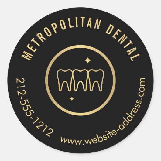Modern Dentist Teeth Faux Gold Logo op zwart Ronde Sticker (Voorkant)