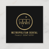 Modern Dentist Teeth Faux Gold Logo op zwart Vierkante Visitekaartje (Voorkant)