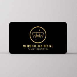 Modern Dentist Teeth Faux Gold Logo op zwart Visitekaartje
