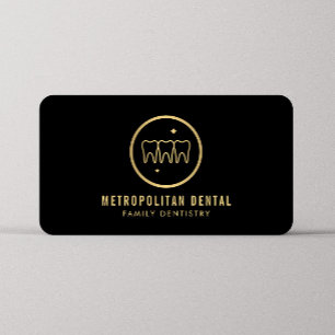 Modern Dentist Teeth Faux Gold Logo op zwart Visitekaartje