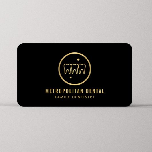 Modern Dentist Teeth Faux Gold Logo op zwart Visitekaartje