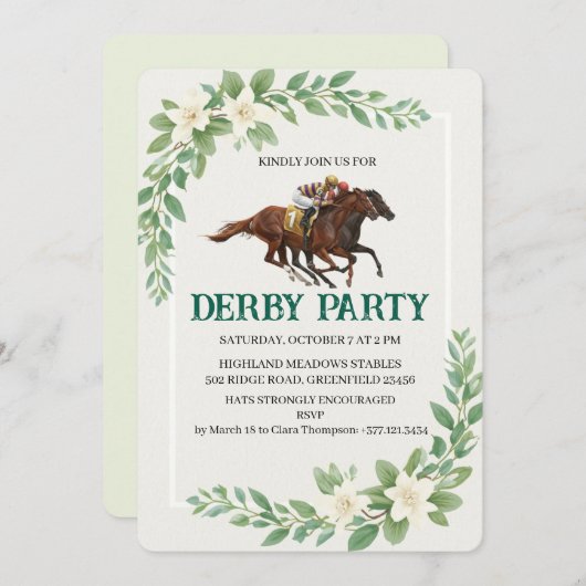 Modern Derby Horse Racing Party Invitation Kaart (Voorkant / Achterkant)