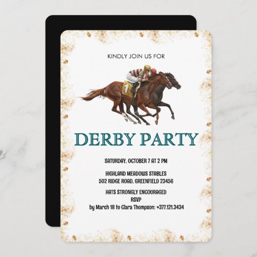 Modern Derby Horse Racing Party Invite Kaart (Voorkant / Achterkant)