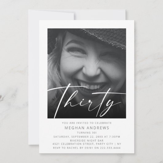 Modern Dertig Foto Verjaardagsfeest Kaart (Voorkant)