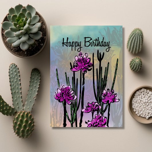 Modern Desert Bloom Floral Birthday Kaart