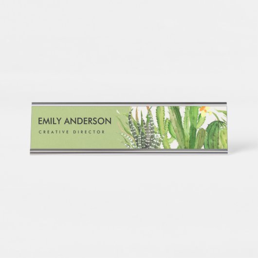 MODERN DESERT CACTUS FLORAL GARDEN WATERVERF BUREAU NAAMBORDJE (Voorkant)