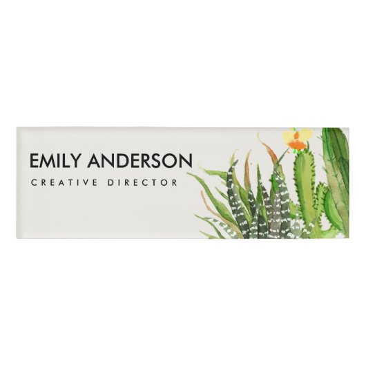 MODERN DESERT CACTUS FLORAL GARDEN WATERVERF NAAMBADGE (Voorkant)