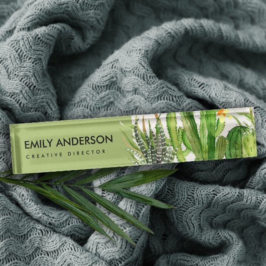 MODERN DESERT CACTUS FLORAL GARDEN WATERVERF NAAMBORDJE