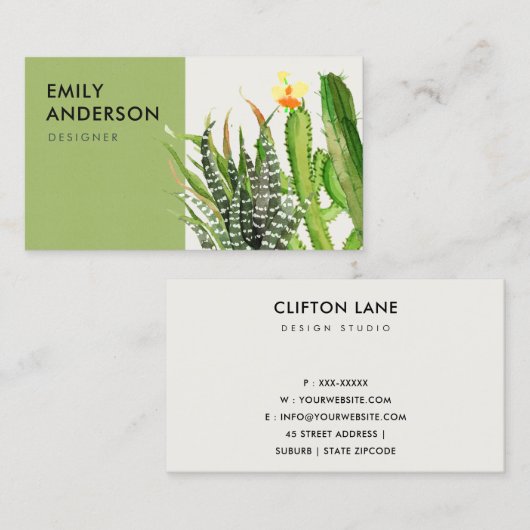 MODERN DESERT CACTUS FLORAL GARDEN WATERVERF VISITEKAARTJE (Voorkant / Achterkant)