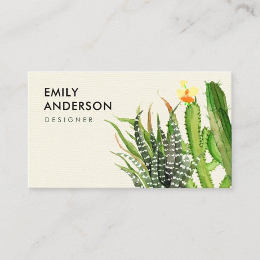 MODERN DESERT CACTUS FLORAL GARDEN WATERVERF VISITEKAARTJE (Voorkant)