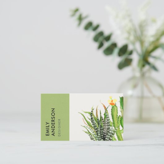 MODERN DESERT CACTUS FLORAL GARDEN WATERVERF VISITEKAARTJE (Staand voorkant)
