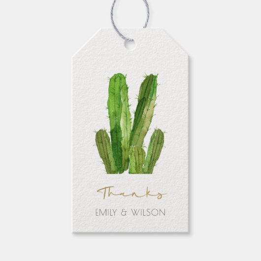 MODERN DESERT CACTUS FOLIAGE WATERVERF DANK U CADEAULABEL (Voorkant)