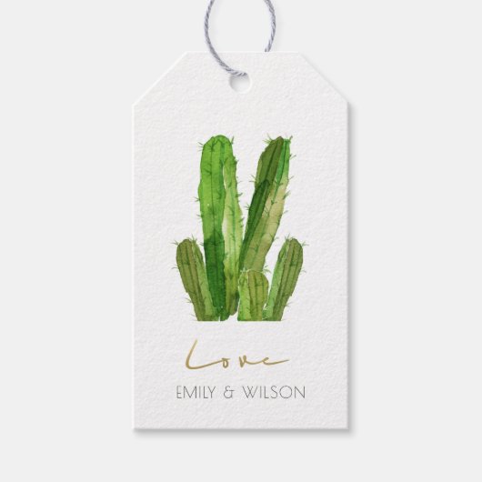 MODERN DESERT CACTUS FOLIAGE WATERVERF LOVE CADEAULABEL (Voorkant)
