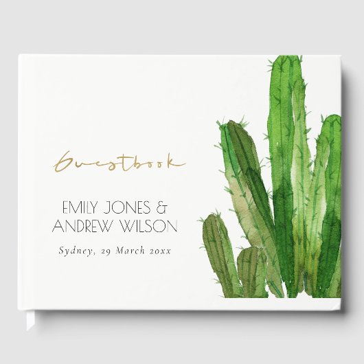 MODERN DESERT CACTUS FOLIAGE WATERVERF WEDING GASTENBOEK (Voorkant)