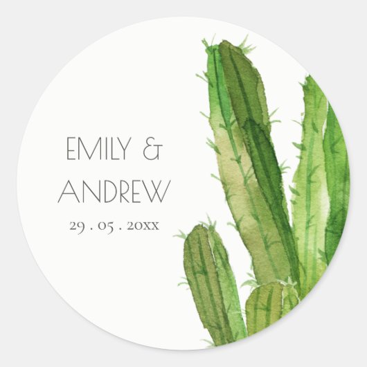 MODERN DESERT CACTUS FOLIAGE WATERVERF WEDING RONDE STICKER (Voorkant)