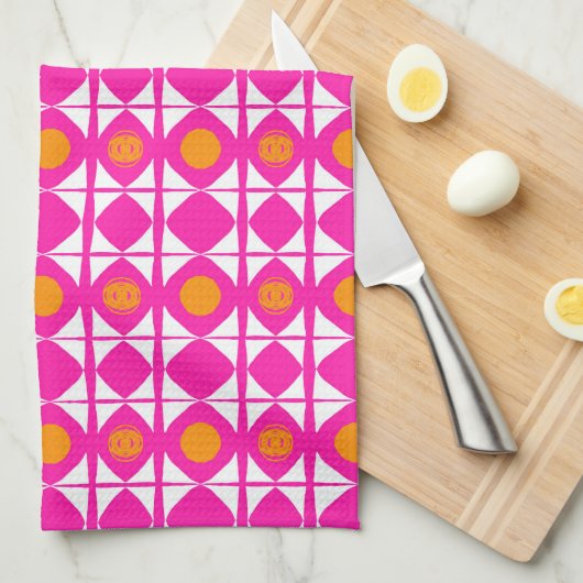 Modern desHot pink and orange sun with white sails Theedoek (Quarter Fold)