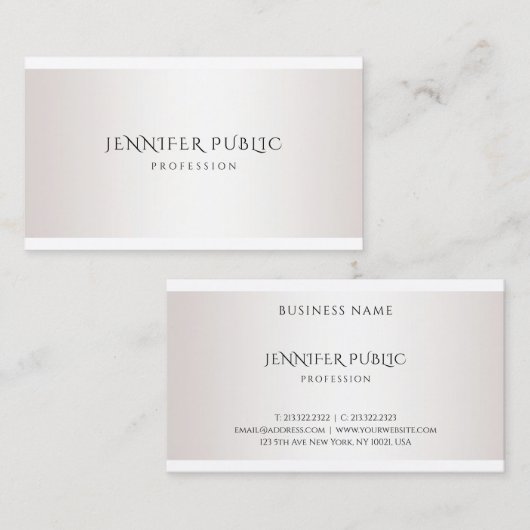 Modern design Elegant Faux Silver Eenvoudige Sjabl Visitekaartje (Voorkant / Achterkant)