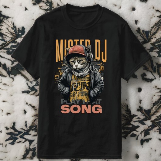 Modern design Grappige Deejay kat Techno muziek Zw T-shirt