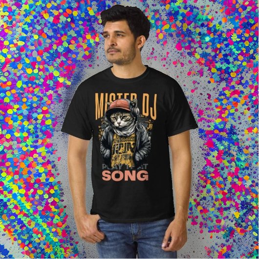 Modern design Grappige Deejay kat Techno muziek Zw T-shirt