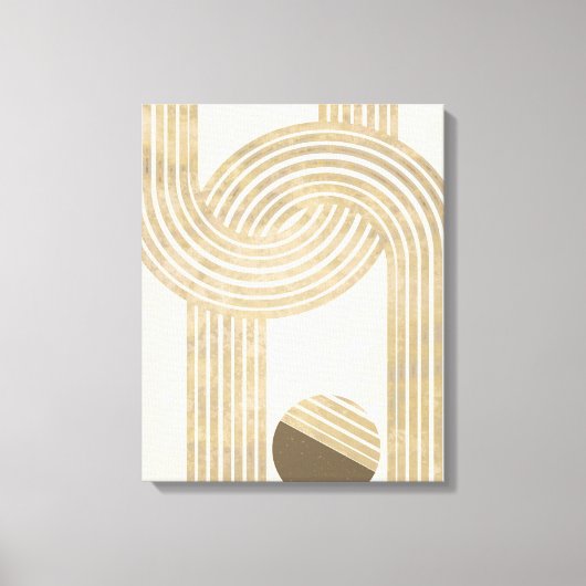 Modern design met beige en gele strepen canvas afdruk (Voorkant)