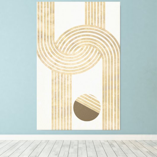 Modern design met beige en gele strepen canvas afdruk (Insitu (Houten vloer))