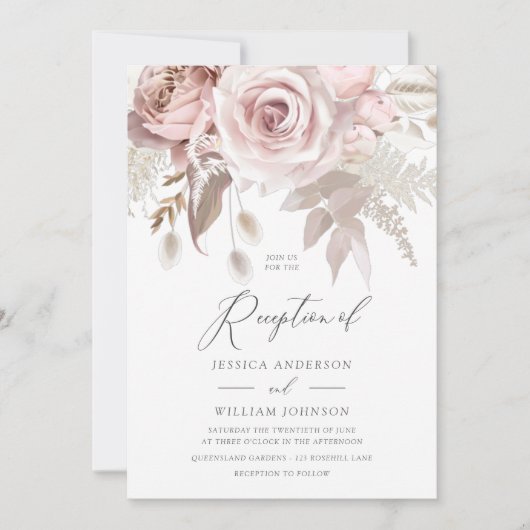 Modern Designer Dusty Roos Blush Wedding Reception Kaart (Voorkant)