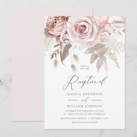 Modern Designer Dusty Roos Blush Wedding Reception Kaart (Voorkant / Achterkant)