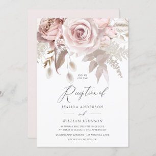 Modern Designer Dusty Roos Blush Wedding Reception Kaart