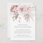 Modern Designer Dusty Rose Blush Details & Wedding Kaart (Achterkant)
