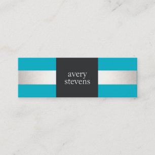 Modern Designer Silver Striped Turquoise en Black Mini Visitekaartje