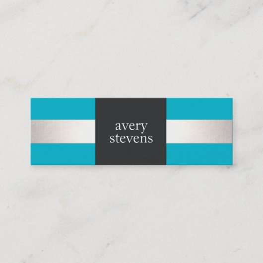 Modern Designer Silver Striped Turquoise en Black Mini Visitekaartje (Voorkant)