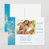 Modern Destination Photo Wedding Bewaar de datum Aankondigingskaart (Voorkant / Achterkant)