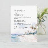 Modern Destination Waterverf Beach Wedding Kaart (Staand voorkant)