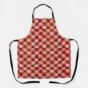 Modern diagonaal rood en wit geplakt patroon schort