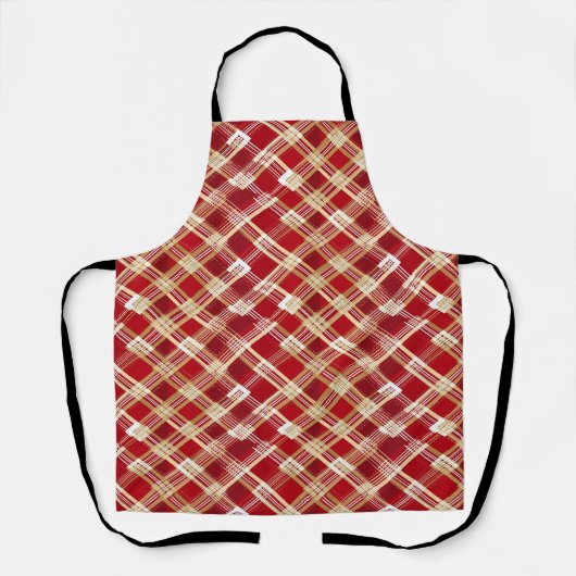 Modern diagonaal rood en wit geplakt patroon schort (Voorkant)