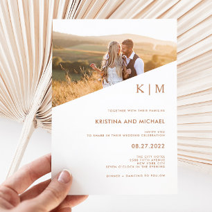 Modern Diagonaal   Terracotta Boho Photo Wedding Kaart