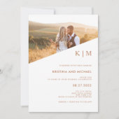 Modern Diagonaal | Terracotta Boho Photo Wedding Kaart (Voorkant)