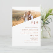 Modern Diagonaal | Terracotta Boho Photo Wedding Kaart (Staand voorkant)