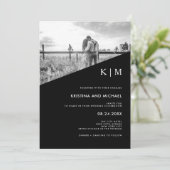 Modern diagonaal zwart | Foto bruiloft uitnodiging (Staand voorkant)