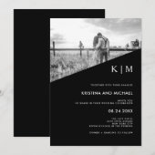 Modern diagonaal zwart | Foto bruiloft uitnodiging (Voorkant / Achterkant)