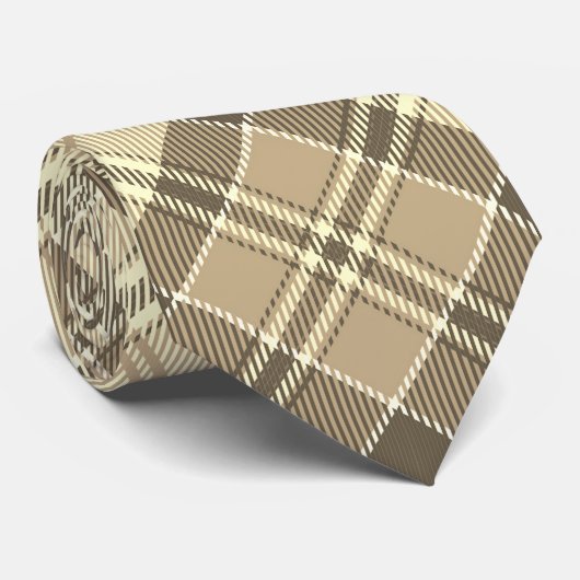 Modern Diagonal Plaid - Bruin Tan en Wit Stropdas (Opgerold)