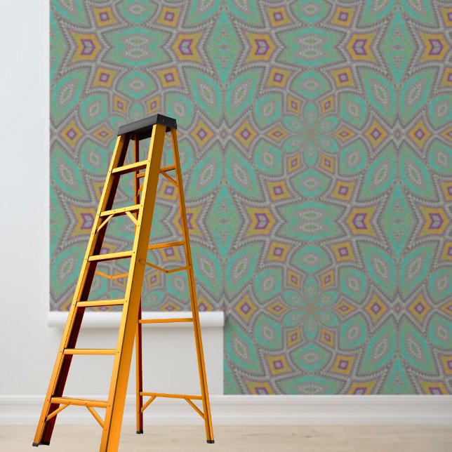 Modern diamanten cirkels patroon blauw sinaasappel behang (Modern diamonds circles pattern blue orange wallpaper)