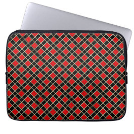 Modern diamantpatroon in zwart en rood laptop sleeve