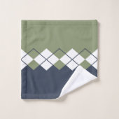 Modern, diamantpatroon, olijfgroen, marinesuin bad handdoek (Wasdoekje)
